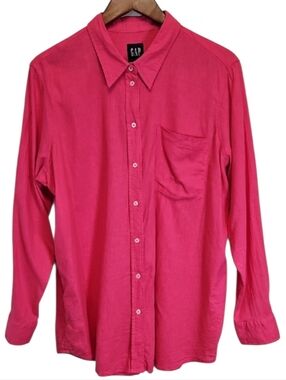 GAP Fuschia Long Sleeve Button Front Linen Blend Blouse Size XL